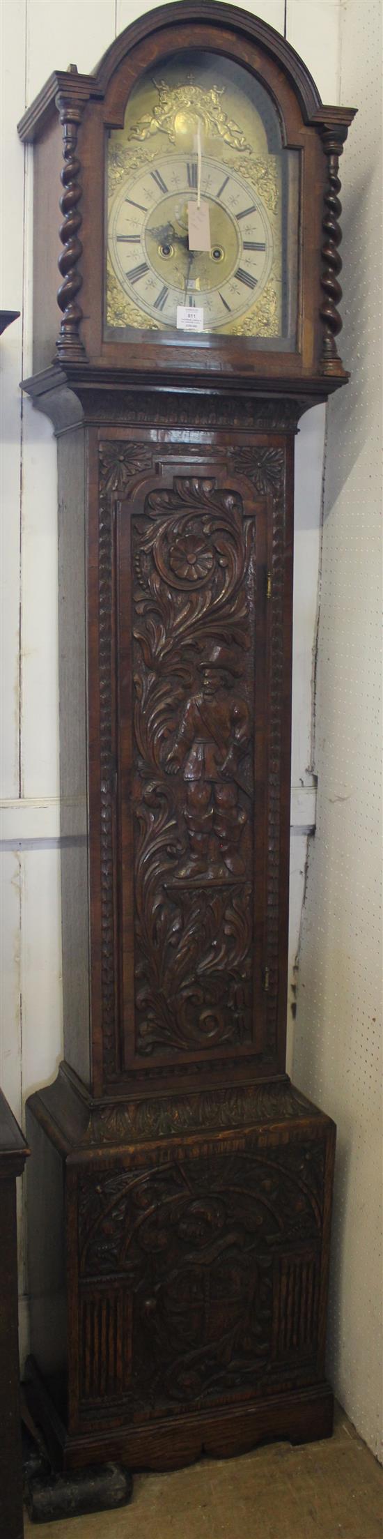 Thos Bridge, London, 8-day longcase clock movement in later carved oak case